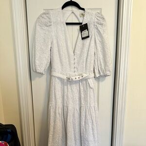 NICHOLAS White Puff Sleeve V-Neck Sundress